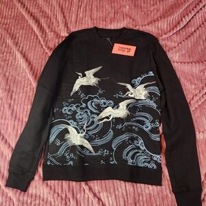 Mens Blind Rooster Waves & Cranes black pullover sweatshirt Sz S